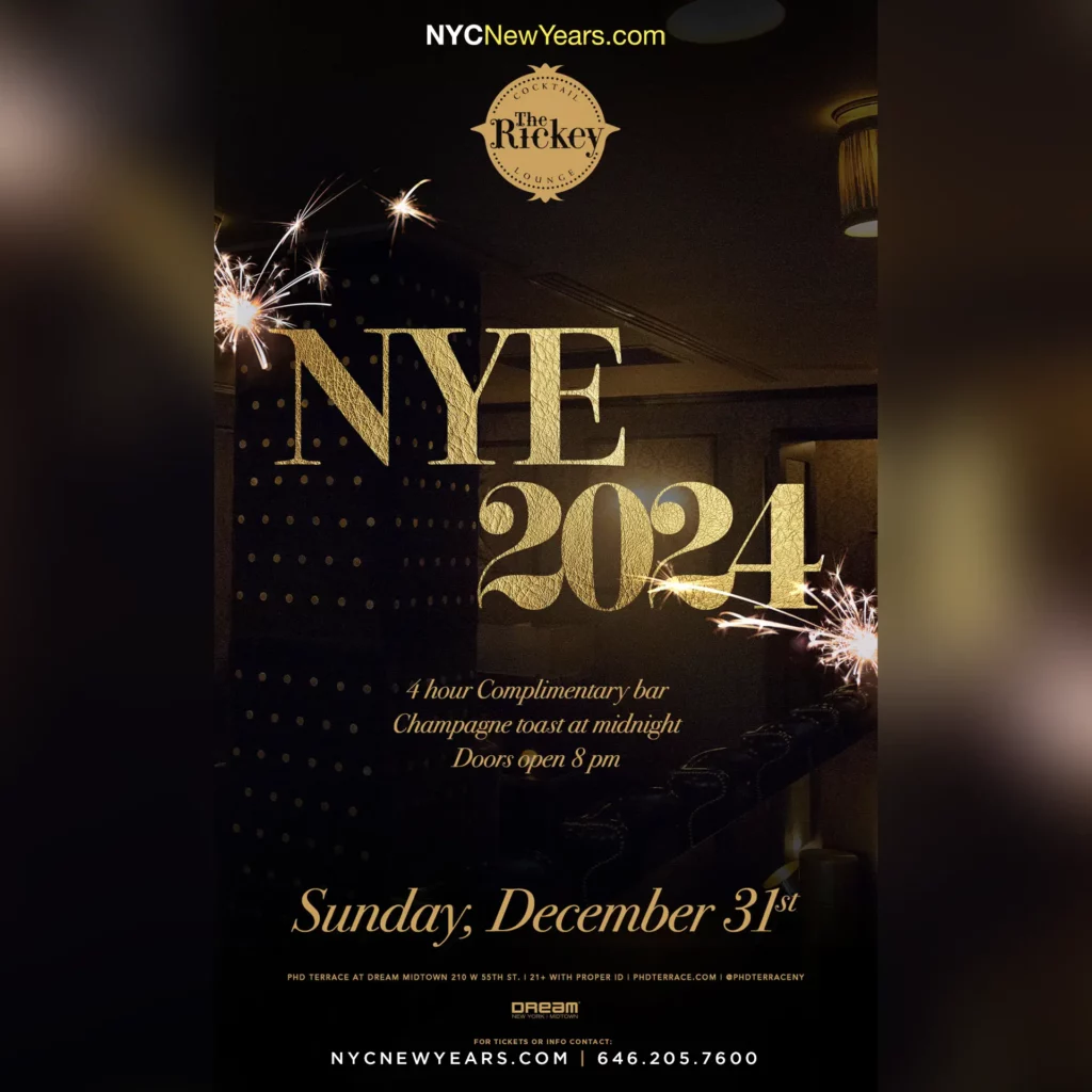 Flyer for New Years Eve at Rickey NYC inside Dream Midtown Hotel